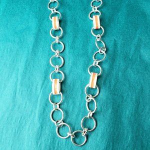 2/10$ Chaps silver tone with orange enamel necklace